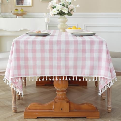 Pink Checkered Tablecloth Rectangle Washable 102" x 55" (Rectangular) A-pink