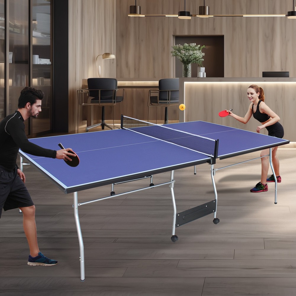 8ft Mid-Size Table Tennis Table Foldable & Portable Ping Pong Table Set