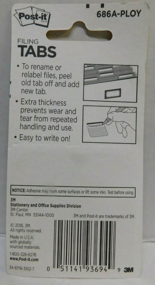 Post-it Repositionable Angled Filing Tabs -Durable, Writable - 24 Tabs