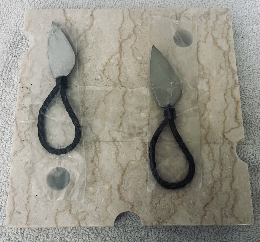 Marble Cheeseboard and 2 Cheese Knives - 8” Square