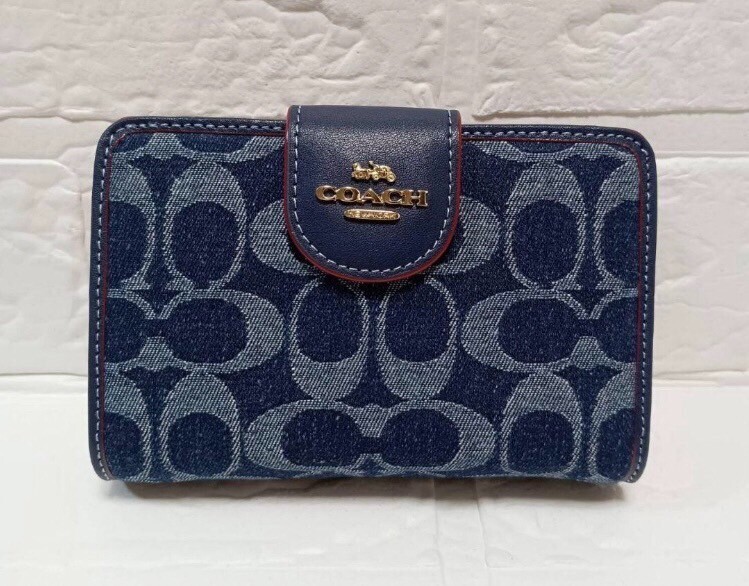 Coach Bifold Wallet & Card Holder Signature Navy Denim Outlet New Japan