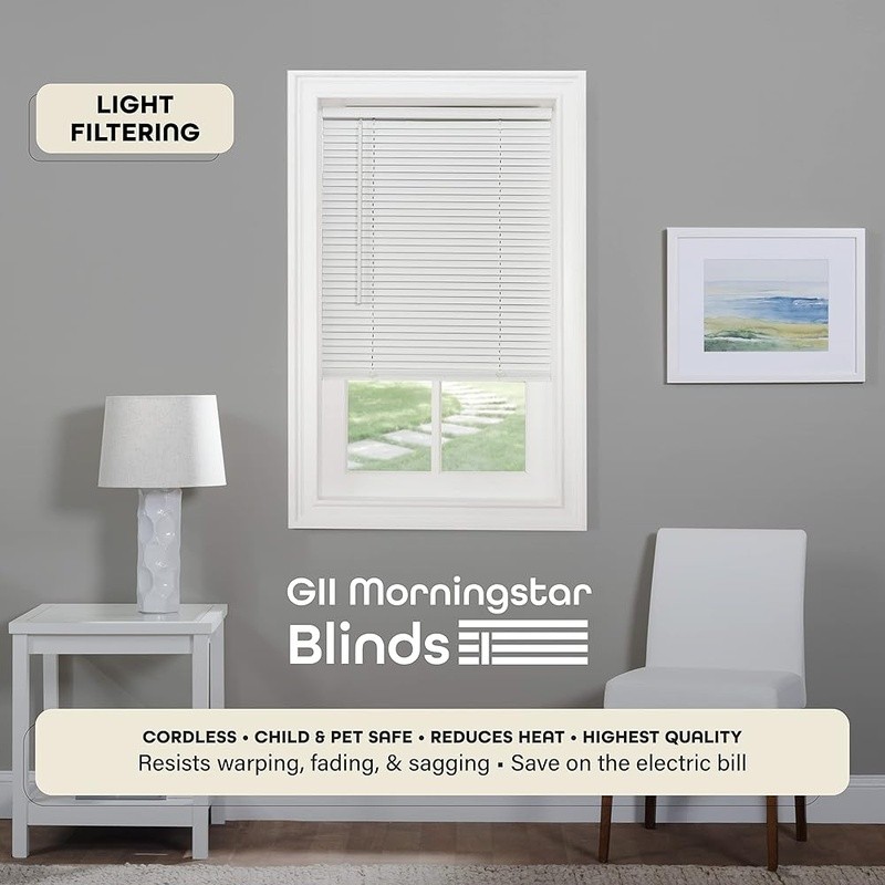 Cordless Vinyl Mini Blinds Light Filtering Easy Install Child Pet Safe