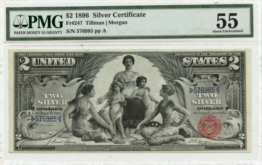1896 $2 Silver Certificate FR#247 PMG AU55 Choice Educational