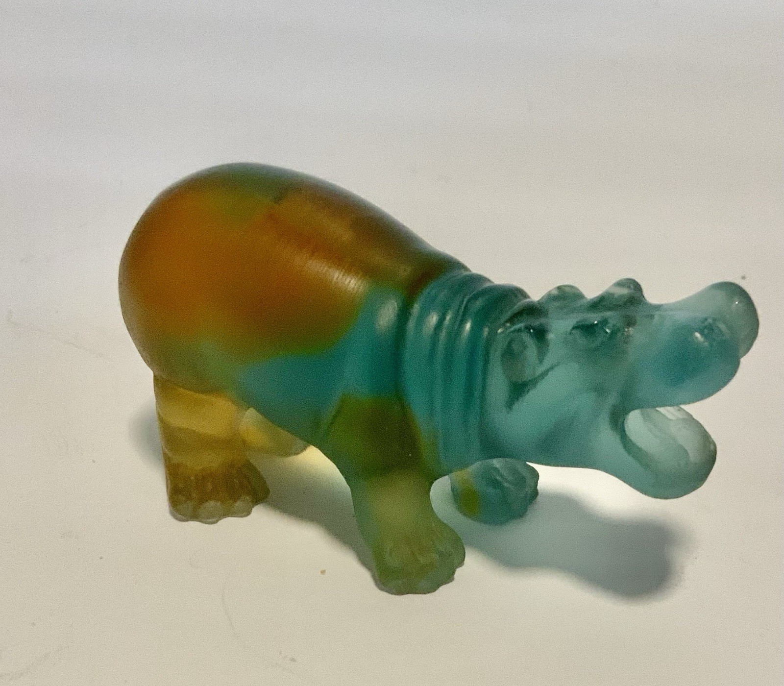 Signed Daum France Pâte de Verre Blue Hippo Art Glass Sculpture Crystal