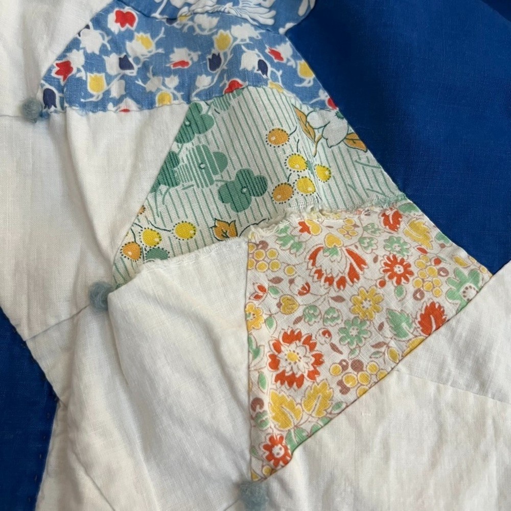 Handmade Fan Quilt Patchwork Floral Pattern Reversible 71.5"x 67"