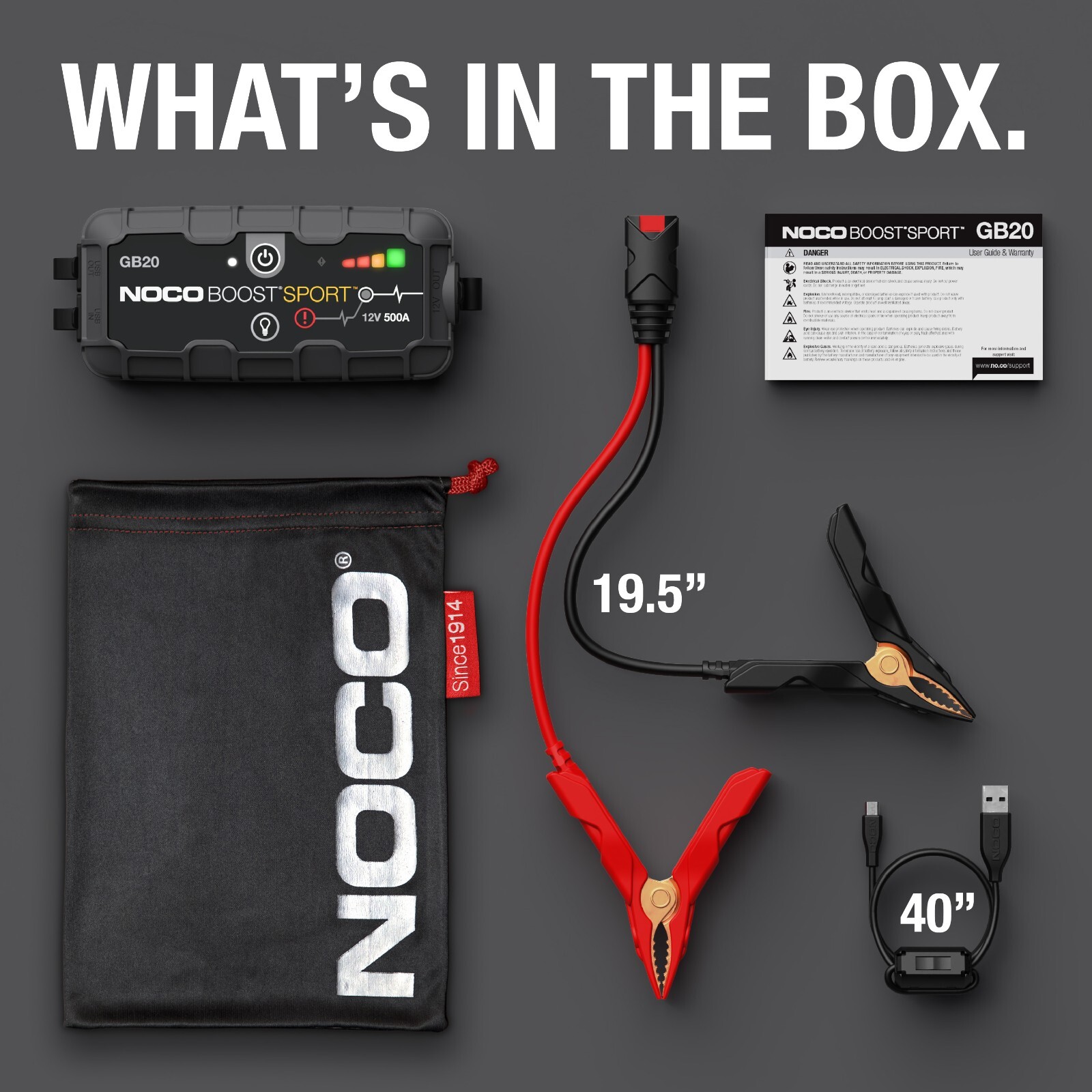 NOCO Boost Sport GB20 500A 12V UltraSafe Portable Lithium Battery Jump Starter