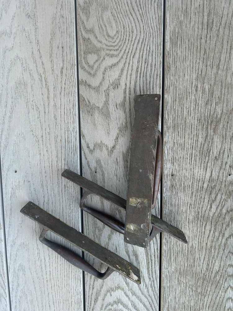 Vintage Solid Brass Door Handles x 3 Solid Cast Brass 12" x 2”