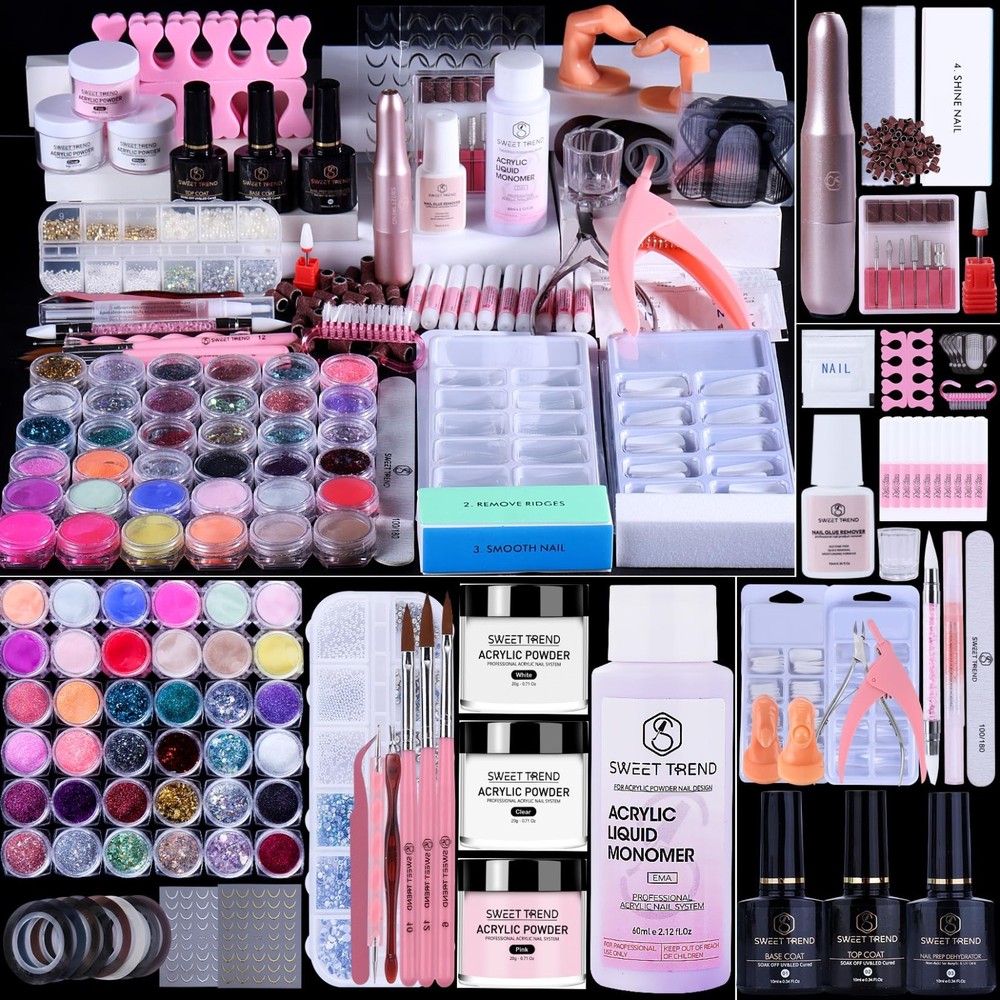 Acrylic Nail Kit for Beginners - Complete Set with Drill, Glitter Powder & Tips,