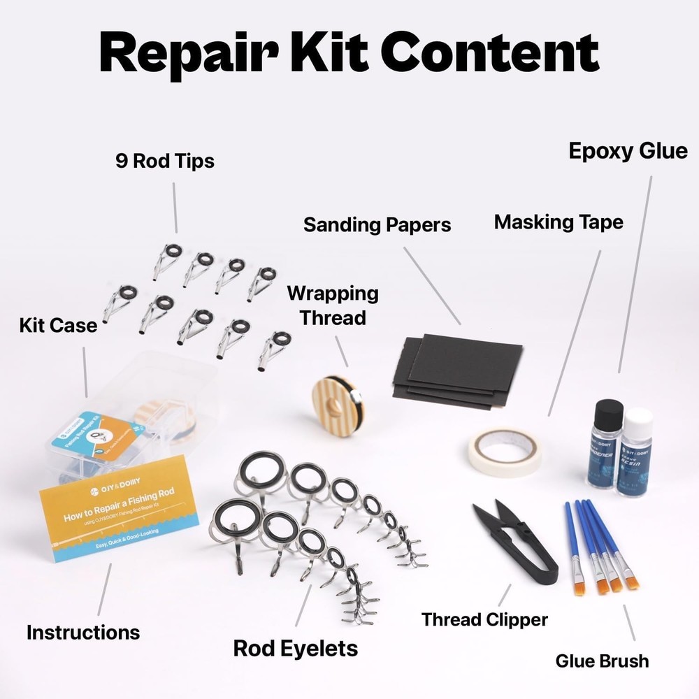 All-in-One Fishing Pole Eyelets Replacement Kit - Includes Epoxy & Instructions