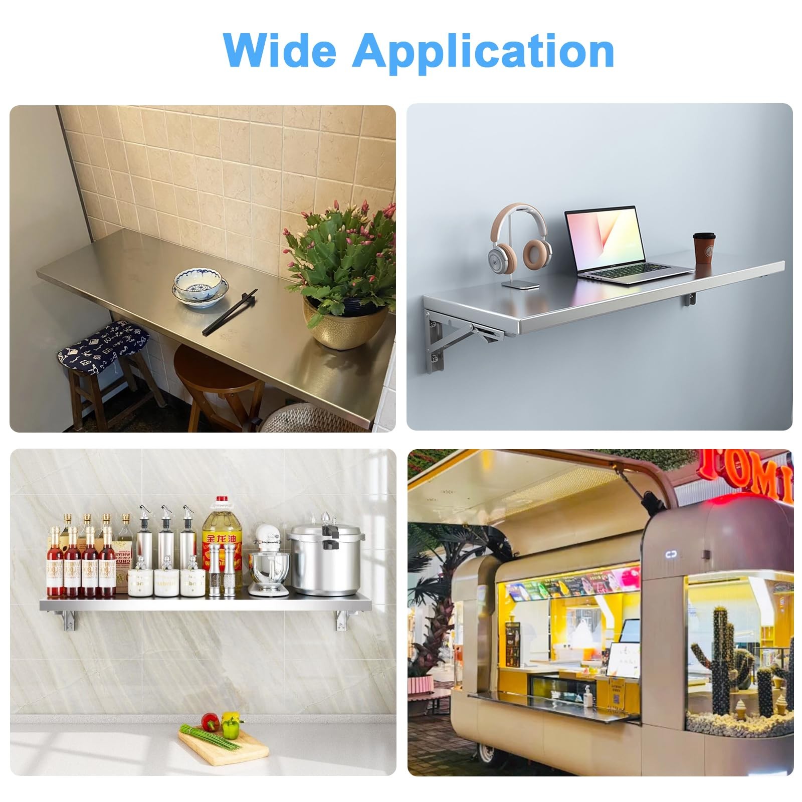 Folding Concession Shelf 36" x 12", Stainless Steel Drop Down Folding Serving...