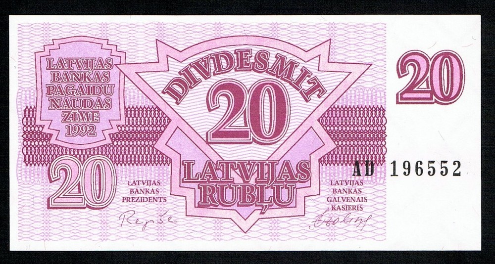 LATVIA - 20 RUBLI 1992 UNC P39