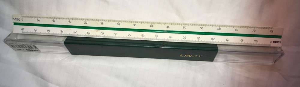 Linex 311 Triangular Graphics Engineering Drawing ruler in original case Vintag