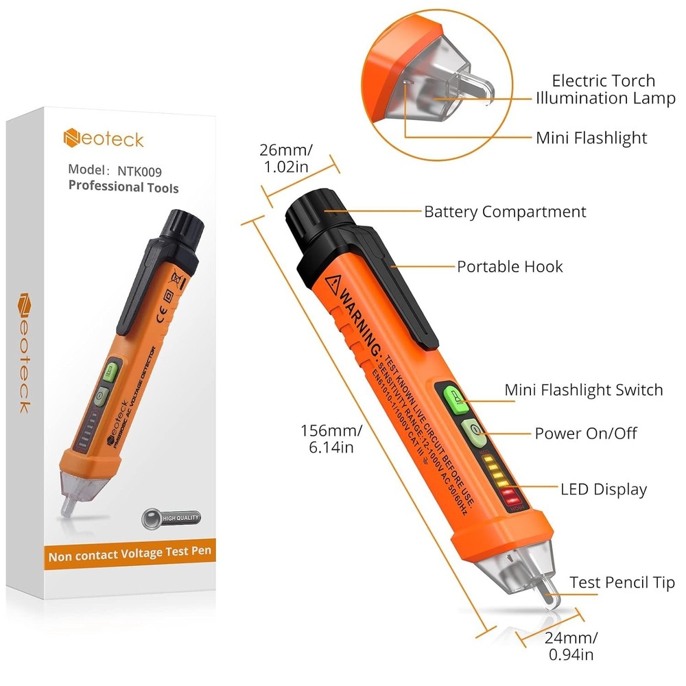 Professional Non-Contact Voltage Tester with Integrated Flashlight & Buzzer