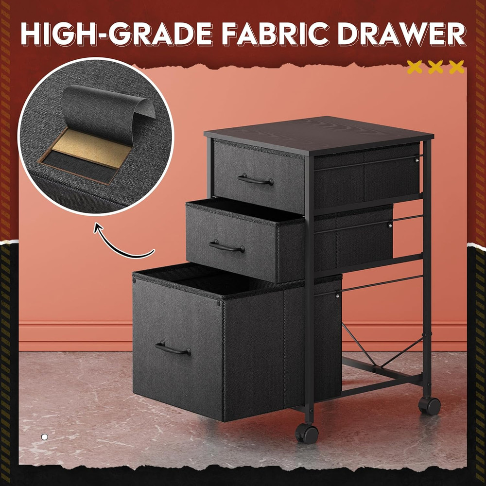 Mobile File Cabinet, Rolling Printer Stand with 3 Drawers, Fabric Vertical Filin