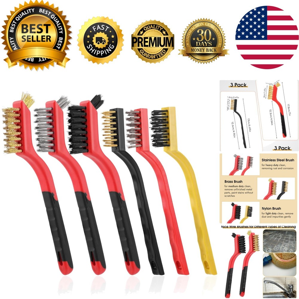 Versatile Wire Brushes 6-Piece Set – Includes Brass, Stainless Steel & Nylon