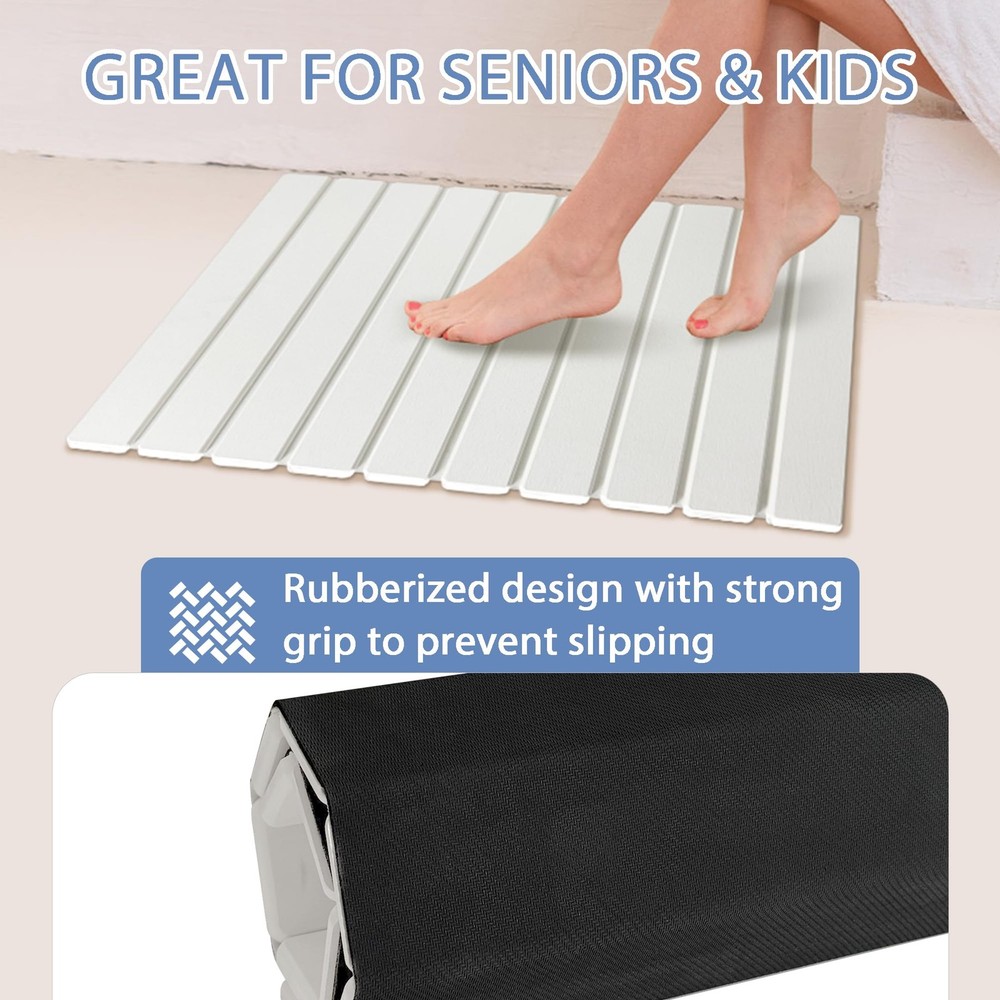 Foldable Stone Bath Mat, Quick Drying Diatomaceous Earth Shower Mat with Non-...