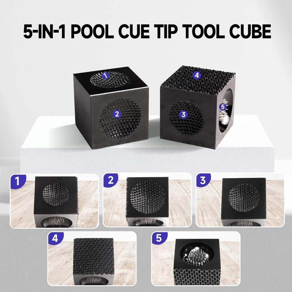 5-in-1 Multi-Function Billiard Pool Cue Tip Tool, Scuffer/Shaper/Aerator Cube
