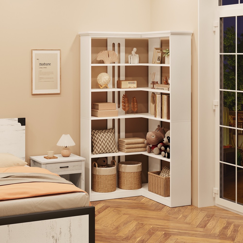 Corner Panel Bookcase 90° Corner Standing Bookcase, Half Back Panel, White