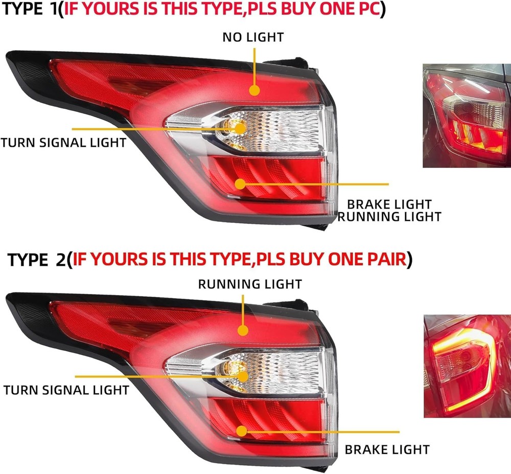 Left Tail Light Assembly with Bulb for Ford Escape Kuga 2017-2019