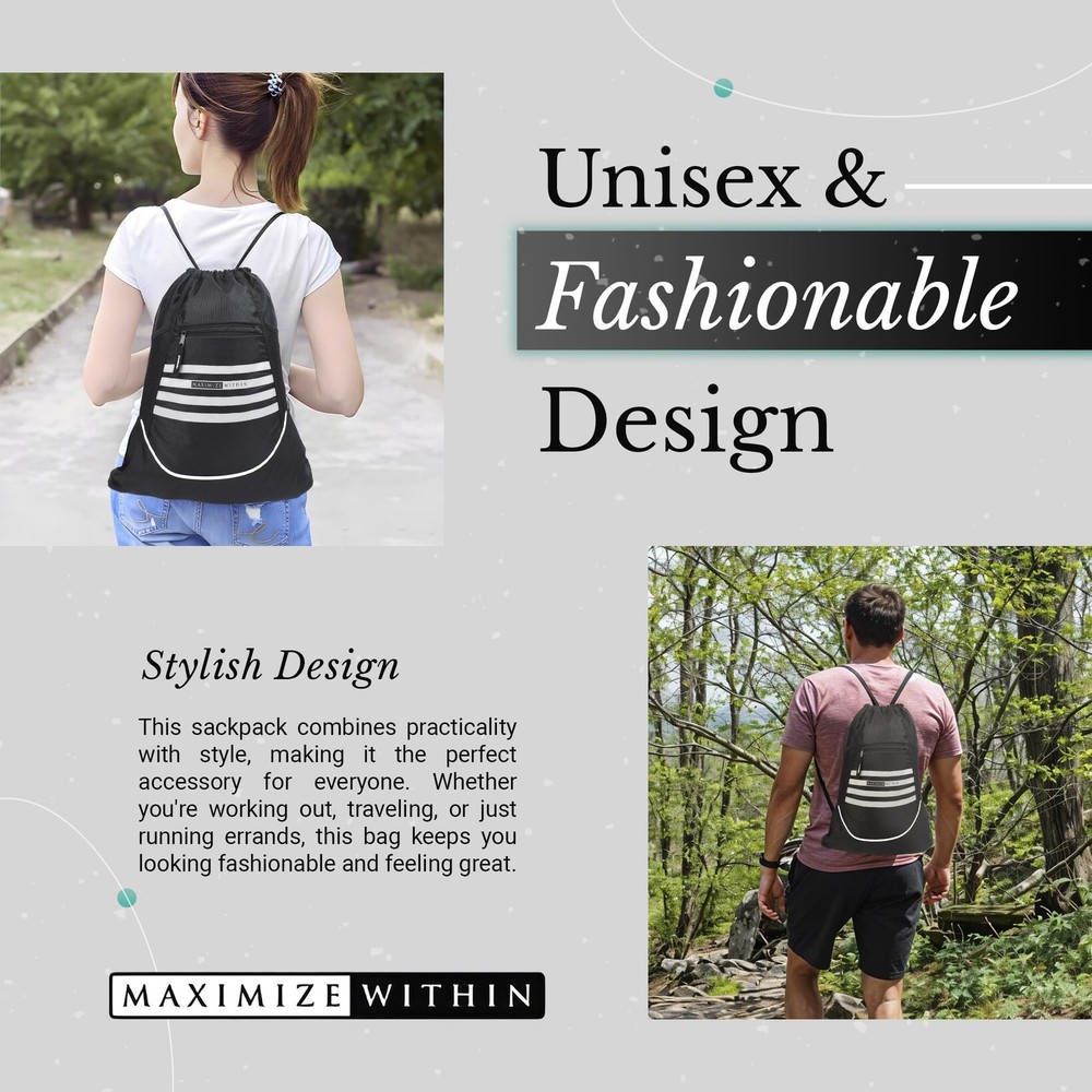 Durable Water-Resistant Drawstring Sackpack – Lightweight Unisex Gym Backp