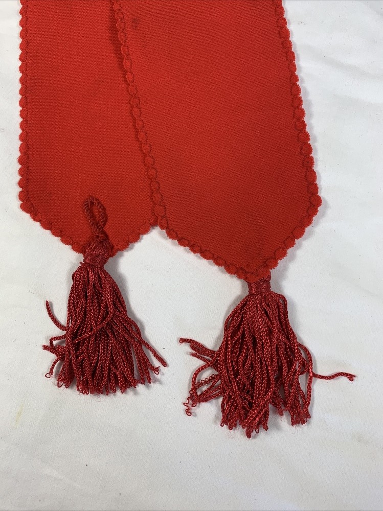Vintage Needlepoint Bell Pull Wall Hanging Handmade Red with Red Rose and Star