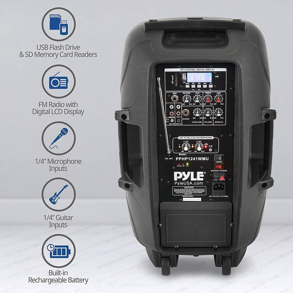 Pyle Portable Bluetooth Loudspeaker - Active PA Speaker System Kit Rechargeable