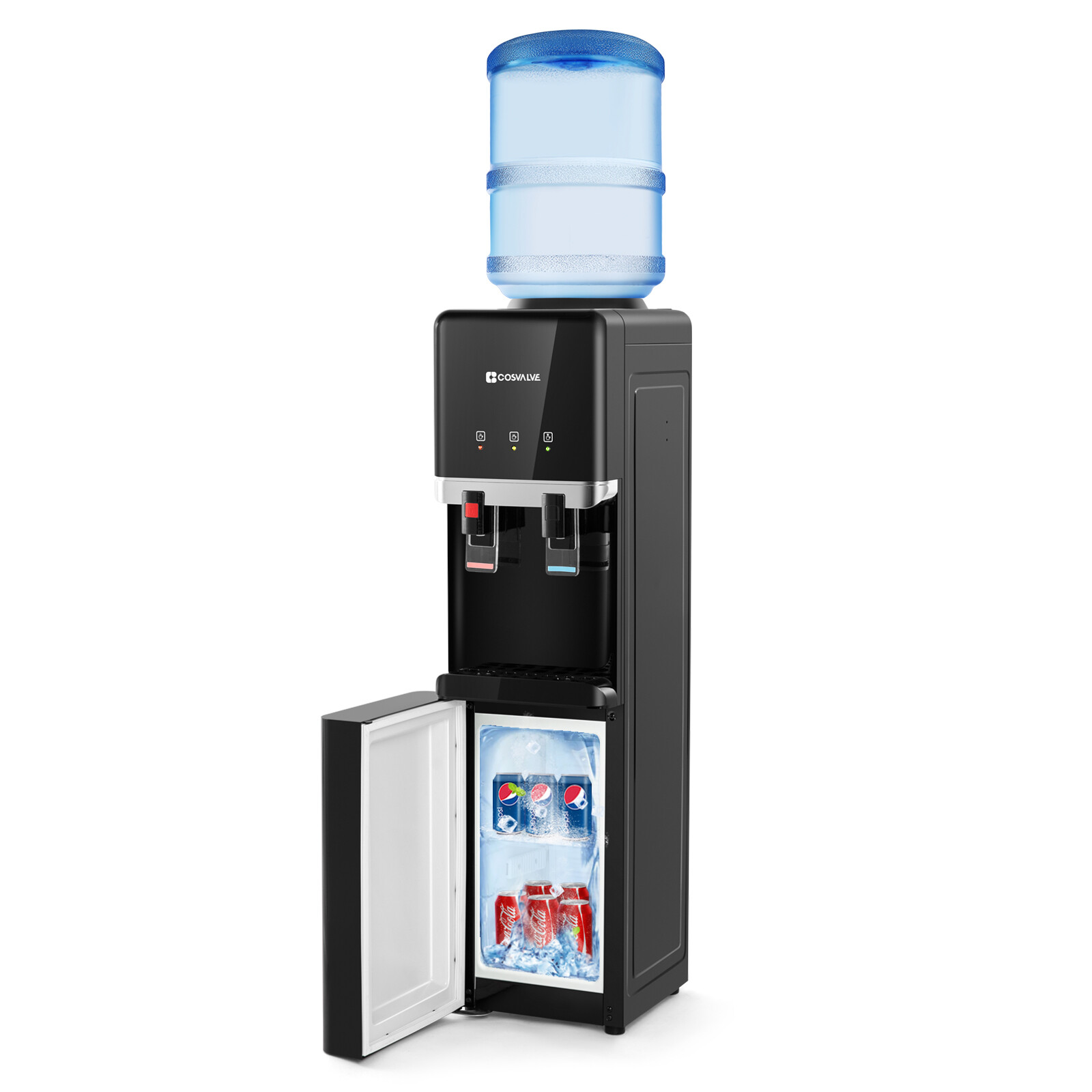 Top Loading Hot/Cold Water Cooler Dispenser Compressor Refrigeration w/ Freezer