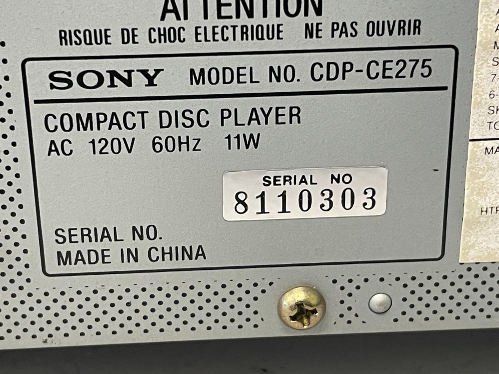 Vintage Sony CDP-CD275 5-Disc Carousel CD Player – No Remote
