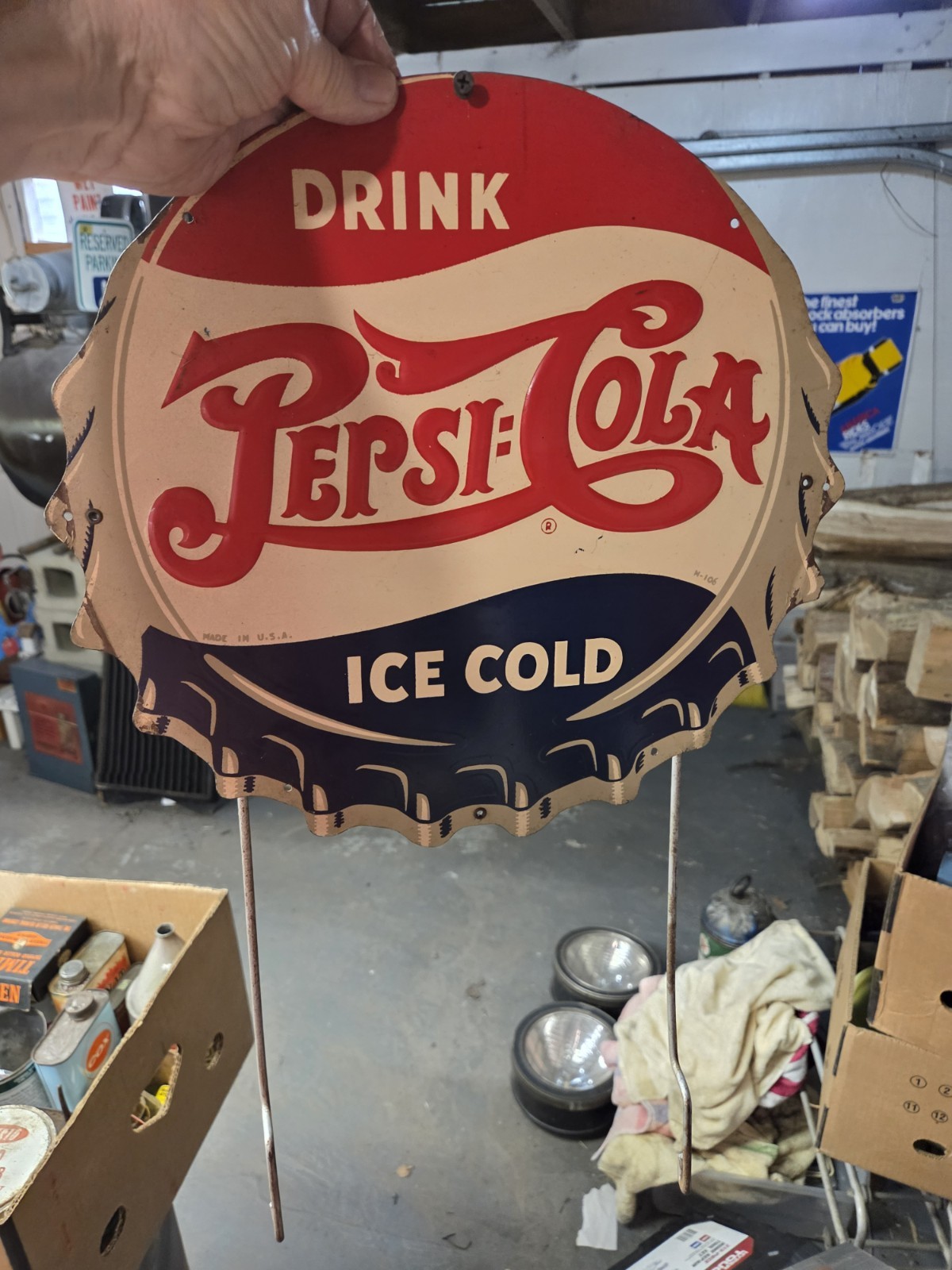 1940’s Embossed Double Dot Pepsi Cola Bottle Cap Sign Rack Topper