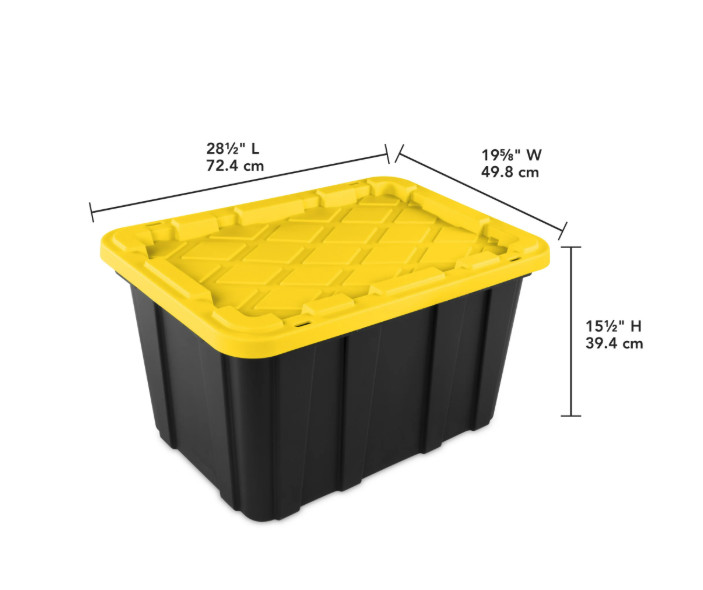 Sterilite 27 Gallon Storage Bin with Lid, Black/Yellow, 6 Pack