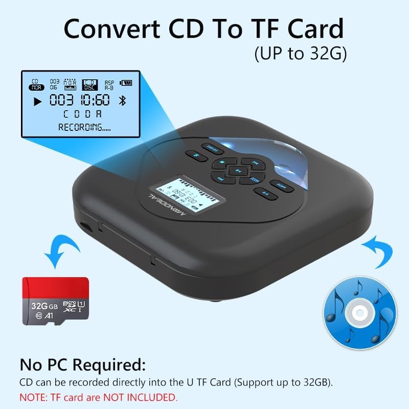 CD Player Portable,Bluetooth CD Player with Speakers,Rechargeable Player for
