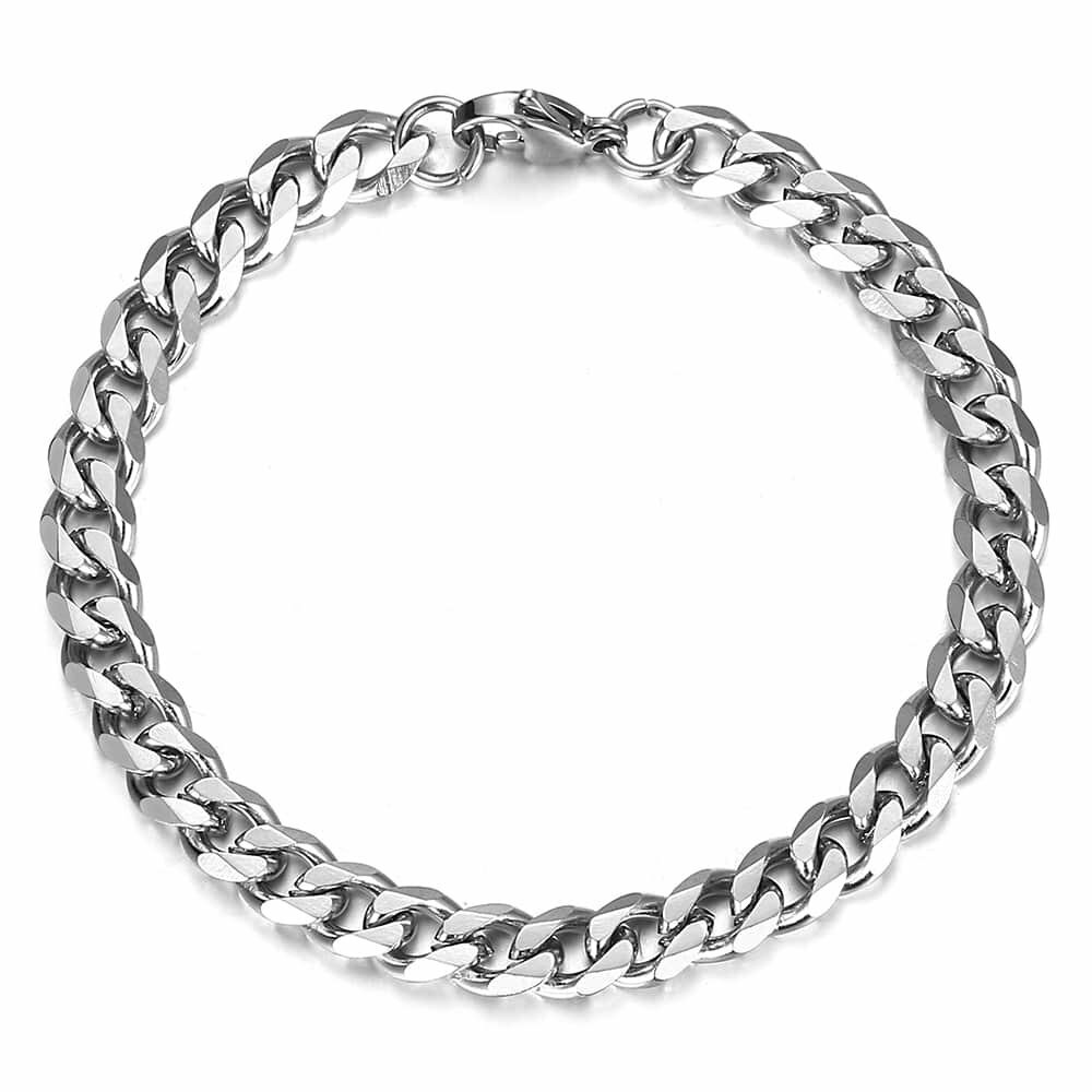 3/5/7/9/11mm Silver Curb Cuban Stainless Steel Bracelet Men Women Chain 7-11inch