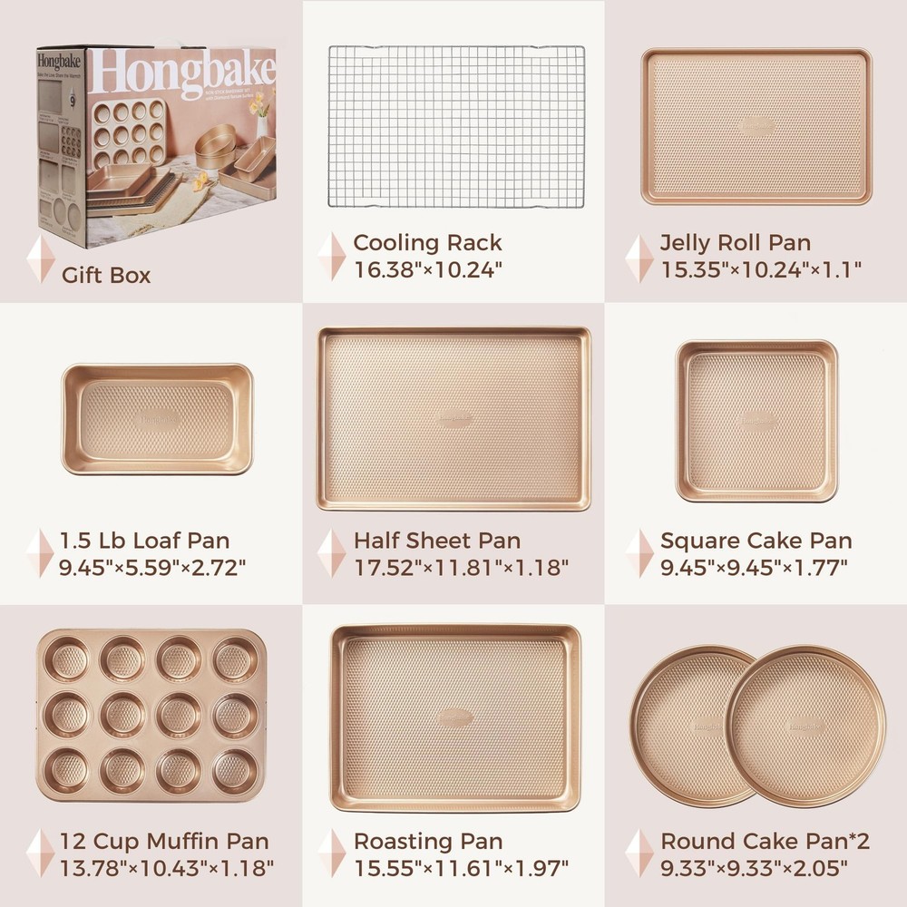 9-Piece Baking Pans Set Nonstick, Stackable Non Toxic Bakeware Sets with Diam...