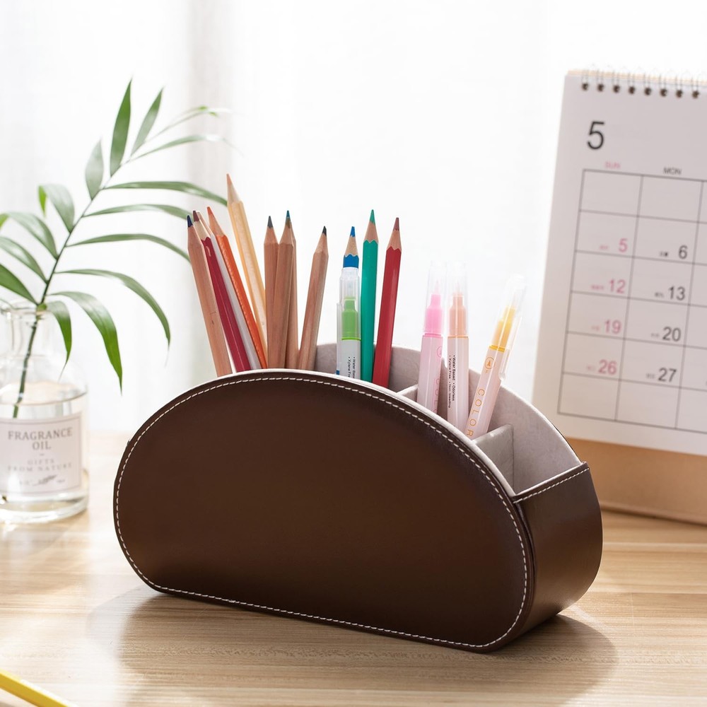 Remote Control Holders Organizer Box with 5 Compartment PU Leather Multi-func...