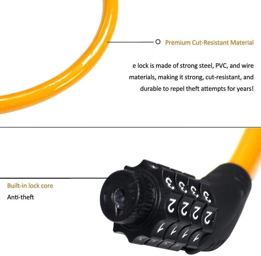 Durable 4-Digit Resettable Bike Lock - Lightweight, Scratch-Proof Security Cable