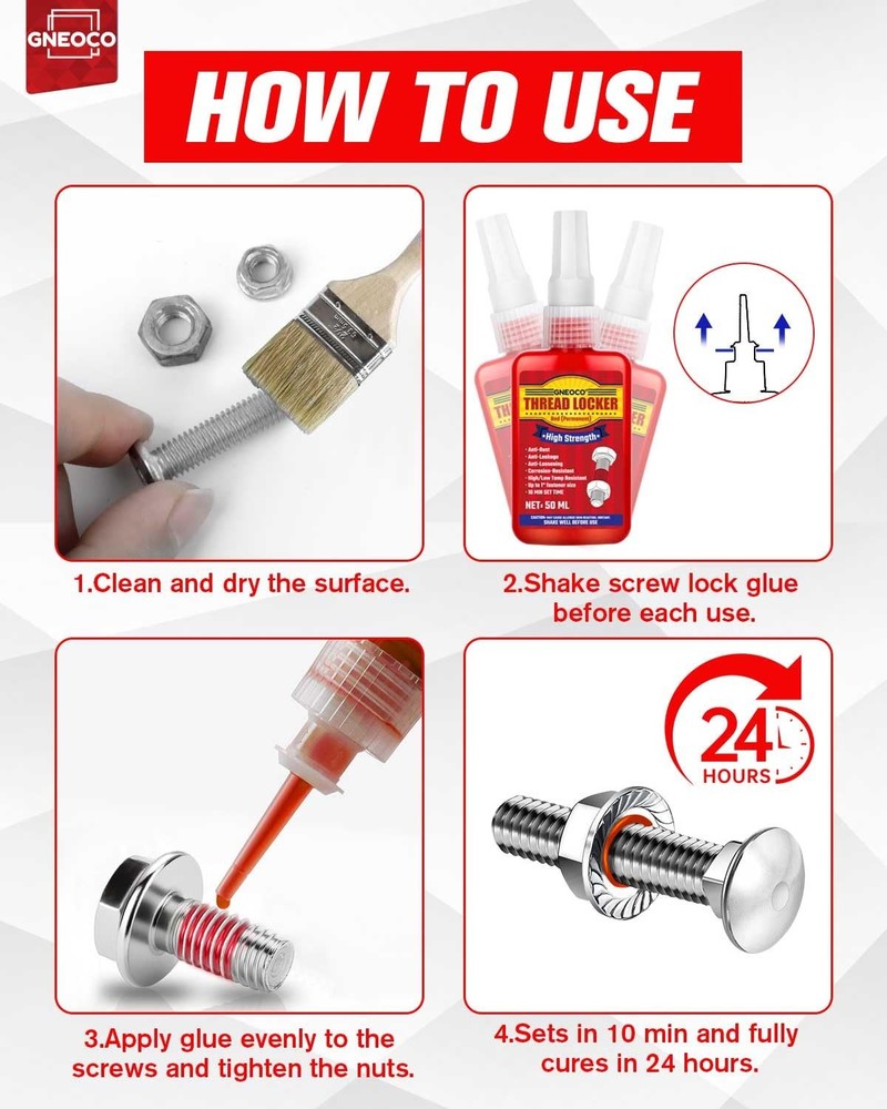 Thread Lock Red 1.69 Fl oz/50 ml, Threadlocker High Strength, Thread Locker ...