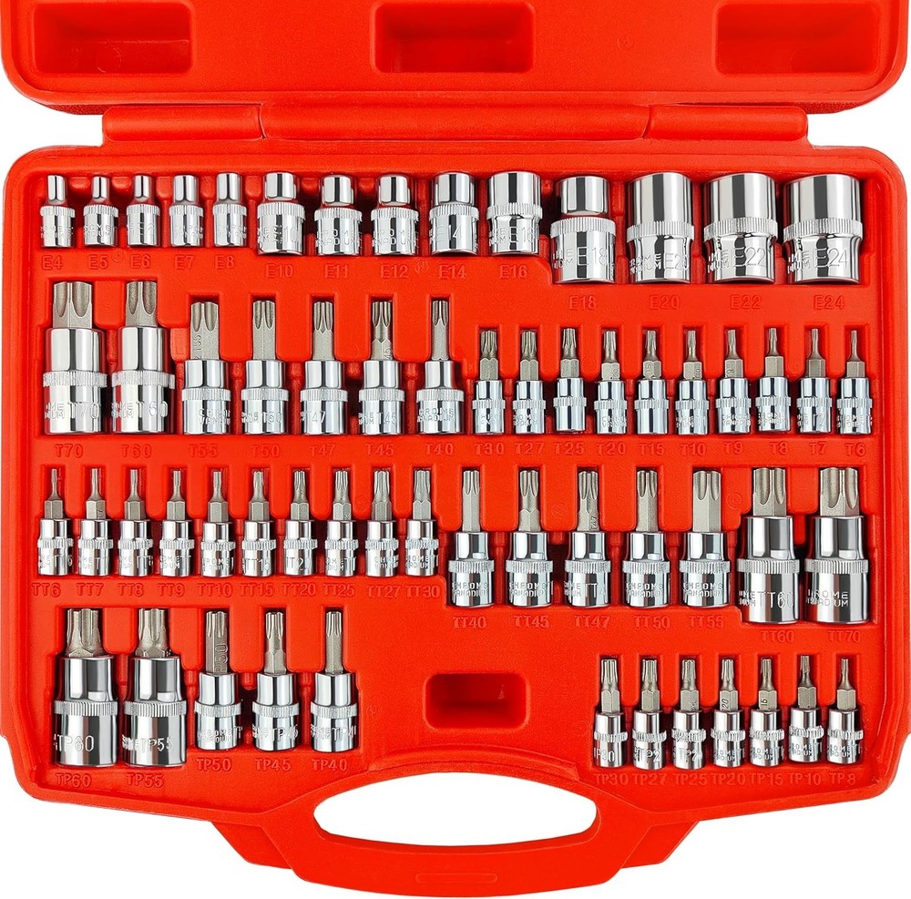 60-Piece 1/4",3/8",1/2" Drive Master Torx Bit Sockets & External Torx Socket Set