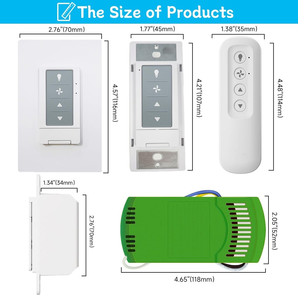 Universal Ceiling Fan Remote Control Kit w/ Light Dimmer & 3 Speeds For Hunter H