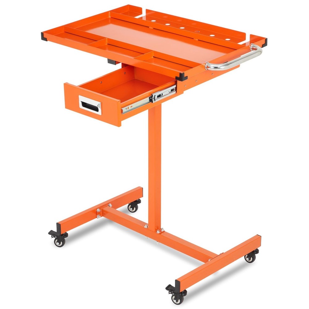 Rolling Work Table Adjustable Height Mobile Workbench w/ Wheels 220LBS Orange