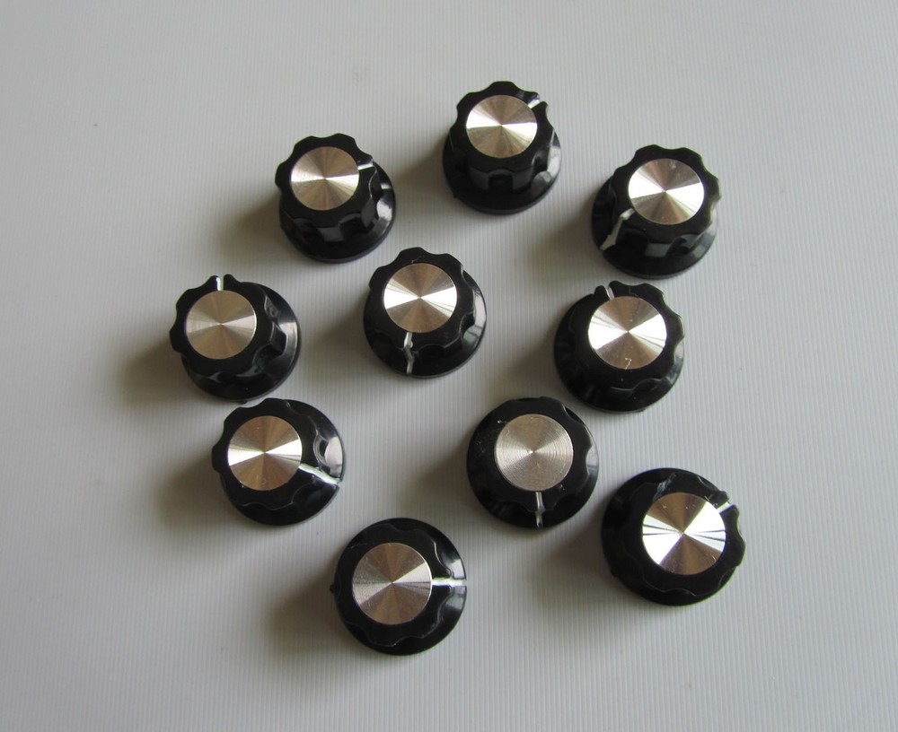 10pcs Black w/ Chrome Cap Effects Pedal Knobs Push on Knob fits BOSS Effects