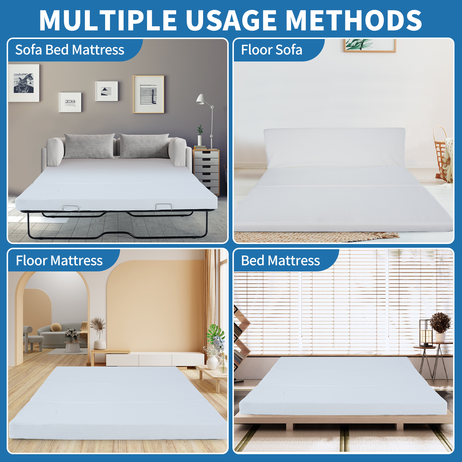 SLSY 4 Inch Memory Foam Replacement Mattress for Sofa Beds 3 Fold Mattress