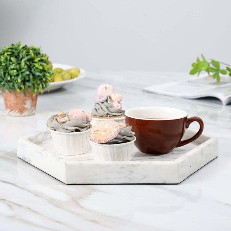 Modern Natural White Marble Hexagonal Decorative Display Bathroom Vanity Tray