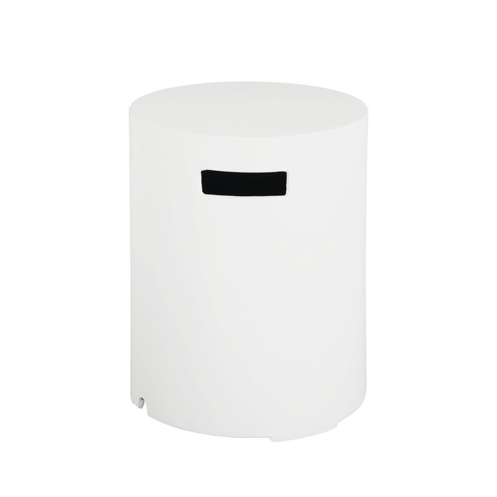 White Concrete Fire Pit Table, Multi-Functional Outdoor Propane Holder