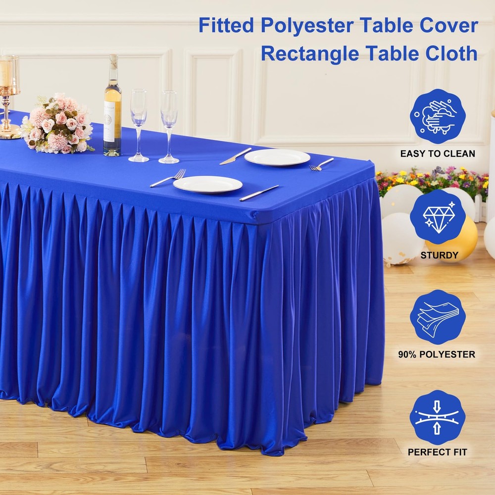 2 Pack Royal Blue Rectangle Table Clothes for 6 Foot Tables, Polyester Fitted...