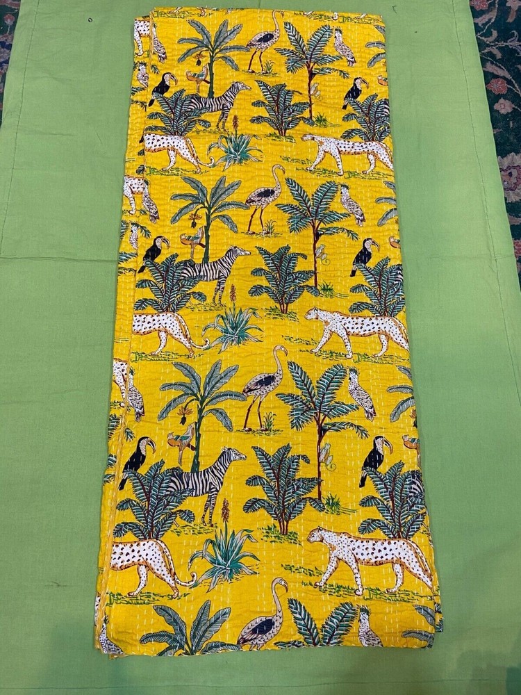 Indian Handmade Jungle Print Traditional Multi Patchwork kantha Throw