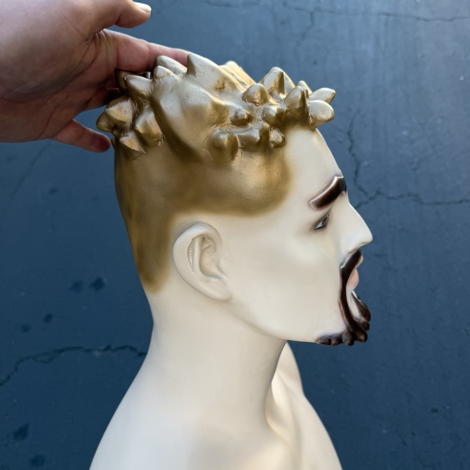 Lady Lulu Vintage Mannequin Torso Head Male Man Muscle Goatee Gold Spike Hair