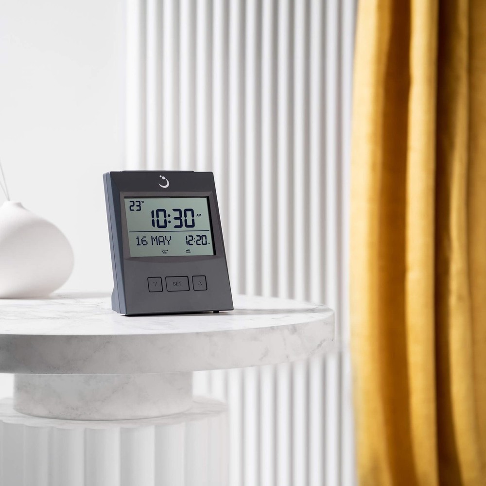 ALFAJR Azan Clock CS-13 Table Clock, Automatic Athan Prayer Alarm Grey