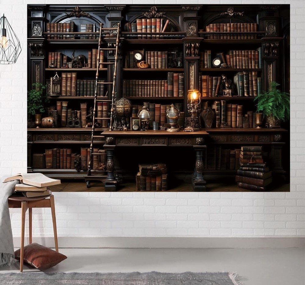 Medieval Bookshelf Backdrop Library Photography Background Studio Prop