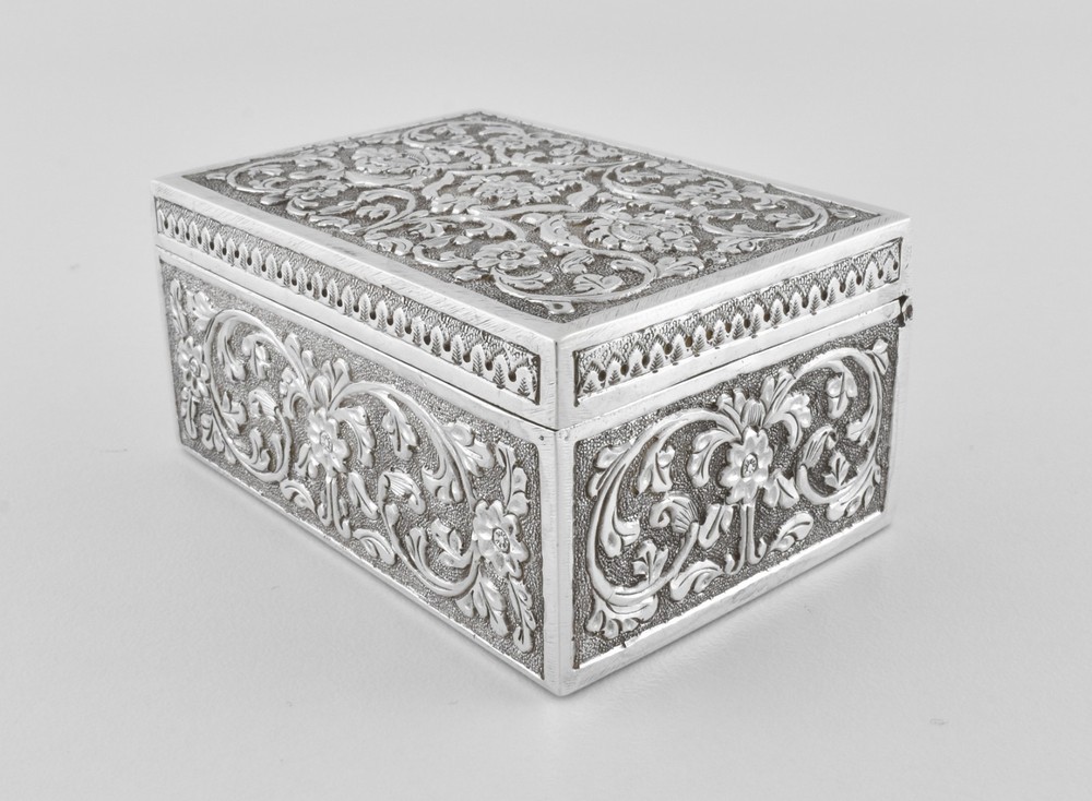 Antique Anglo Indian Solid Silver Hinged Box, Kashmir, c1900