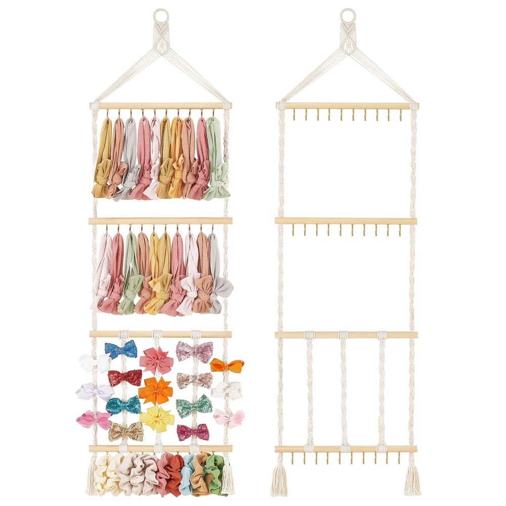 Macrame Bow Organizer set Boho Baby Headband nursery Wall display